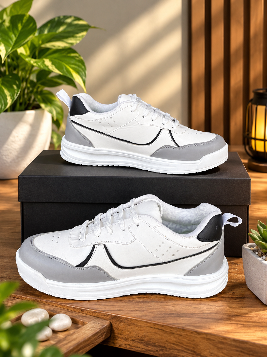 Men's White & Grey Premium Casual Sneakers