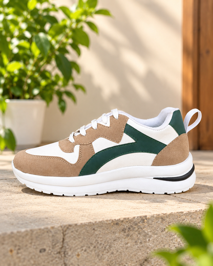 UrbanFit Classic Street Sneakers – White, Tan & Green