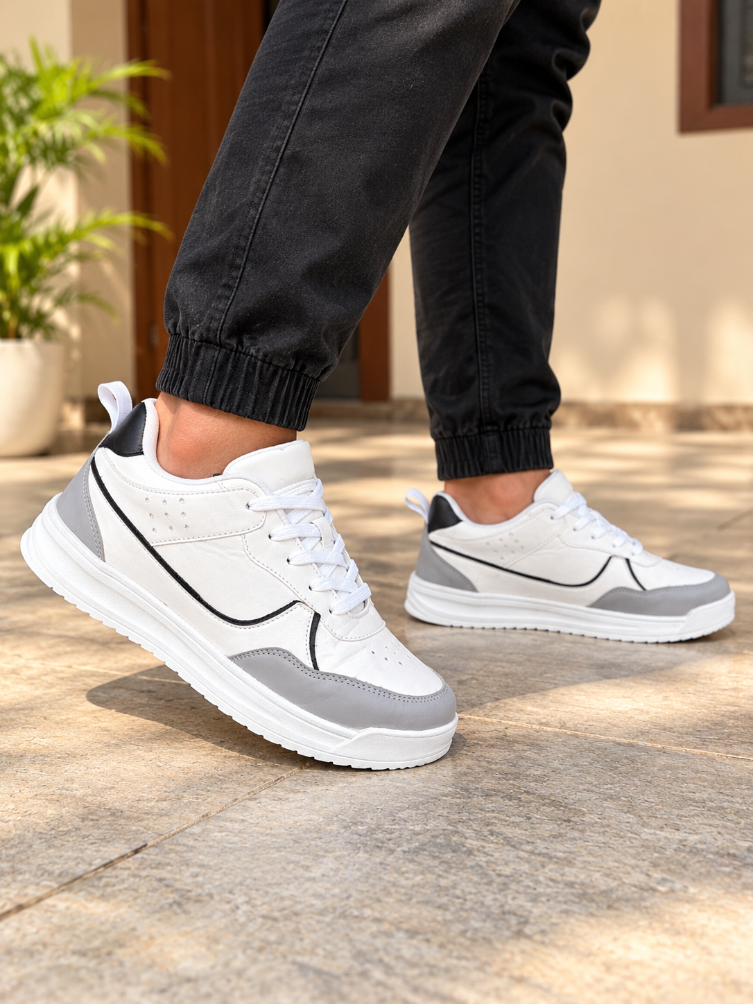 Men's White & Grey Premium Casual Sneakers