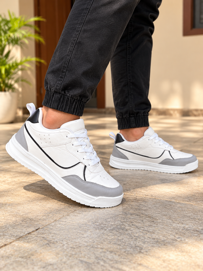 Men's White & Grey Premium Casual Sneakers