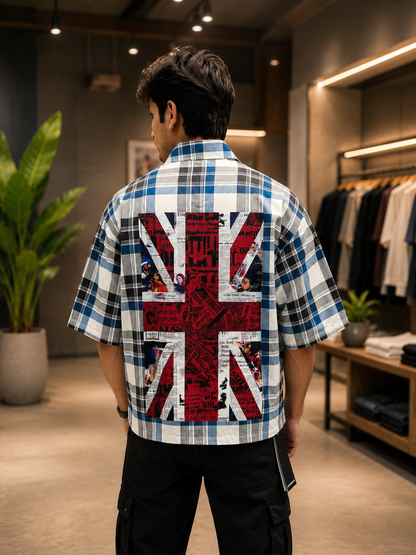 UrbanFit Men's Blue & White Checkered Oversized Shirt